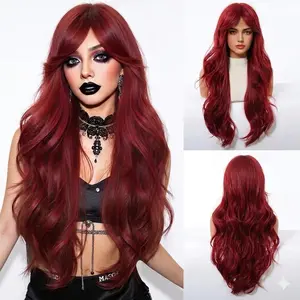 26-Inch Burgundy Color(Loose Curly Wigs)【Heat Resistant】【Middle Part】
