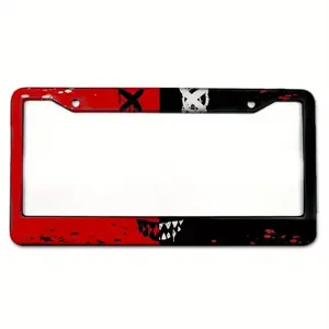 Red Black Skull License Plate Frame – Cool Metal Car Tag Holder, Universal Auto Accessories