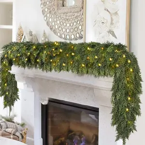 9FT Thick Christmas Garlands with 240 Cedar Branches, 50 Lights, Green Cedar Garland for Christmas Decorations, Artificial Greenery Garland for Table Mantle Wall Indoor Outdoor Holiday Decor