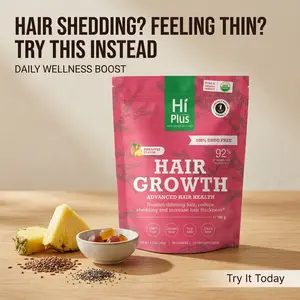 HiPlus Hair Growth Accelerator Vitamin – Biotin & Collagen Supplement for Thicker Hair – For Men & Women – Nourishes Thinning Hair & Scalp Coverage – Supports Stronger Voluminous Hair