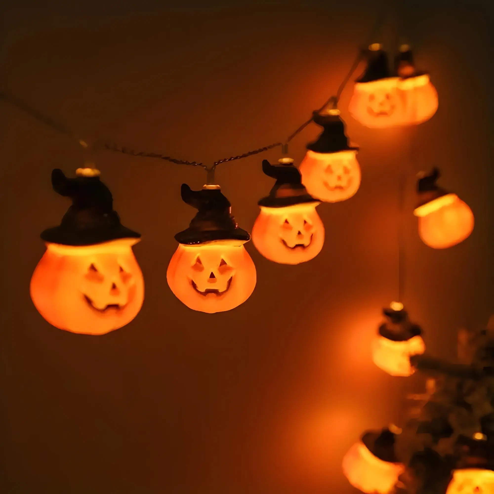 Halloween Pumpkin Design Hanging Light, Battery Powered LED String Light, Decorative Light for Home Party Garden, Ornaments, Light Decoration, Hanging Decorative Lights