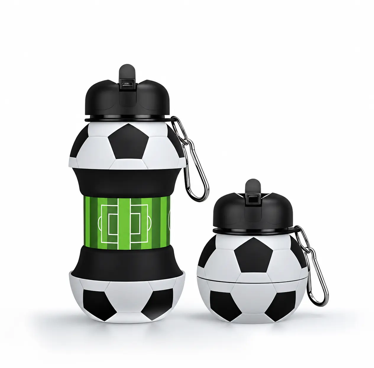 Soccer Gifts for Boys Teens, 18oz Collapsible Soccer Ball Water Bottle, BPA-Free Foldable Sports Bottle with Clip, Leak-Proof Soccer Accessories for Players Fans