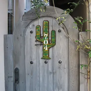 Designocracy MA98416-18 18 in. Decorative Cactus Wooden Custom House Number Wall Sign Artwork, Home Decor Gift for Home Supplies