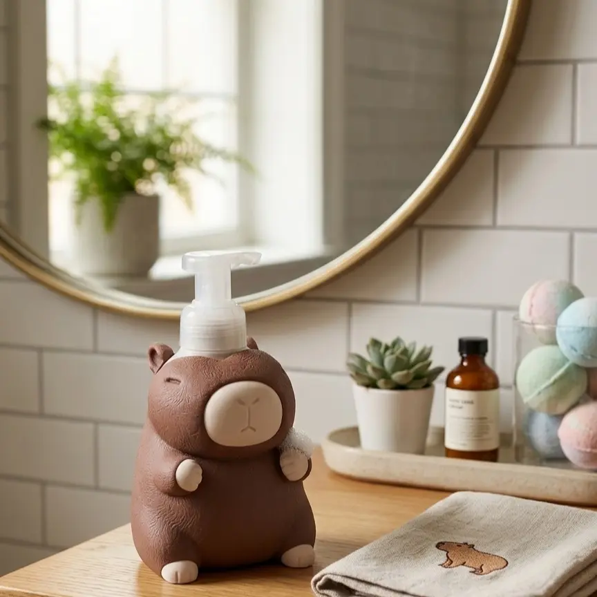 3D Printed Chubby Capybara Foaming Soap Holder Sleeve - Lightweight Slide-On Design, Cute Bathroom Decor, Fits 259ml BBW Foam Bottles, Kitchen Sink Accessory