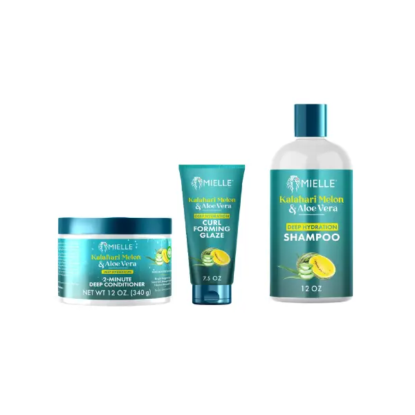 Kalahari Haircare Hydrating Wash Set - Gentle Deep Moisture Shampoo, Deep Conditioner, Curl Glaze with Watermelon Oil for Curly Hair