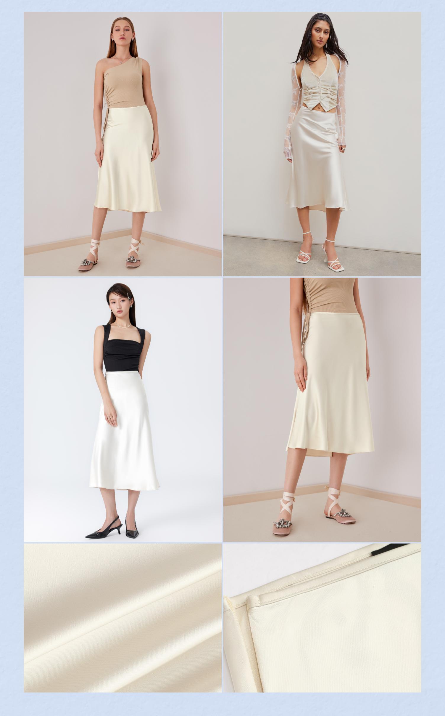 Cider Women's Satin Ruffle Maxi Skirt – Comfortable Solid Color Long Skirt for Spring Office Work, Elegant Formal & Daily Wear Dresses