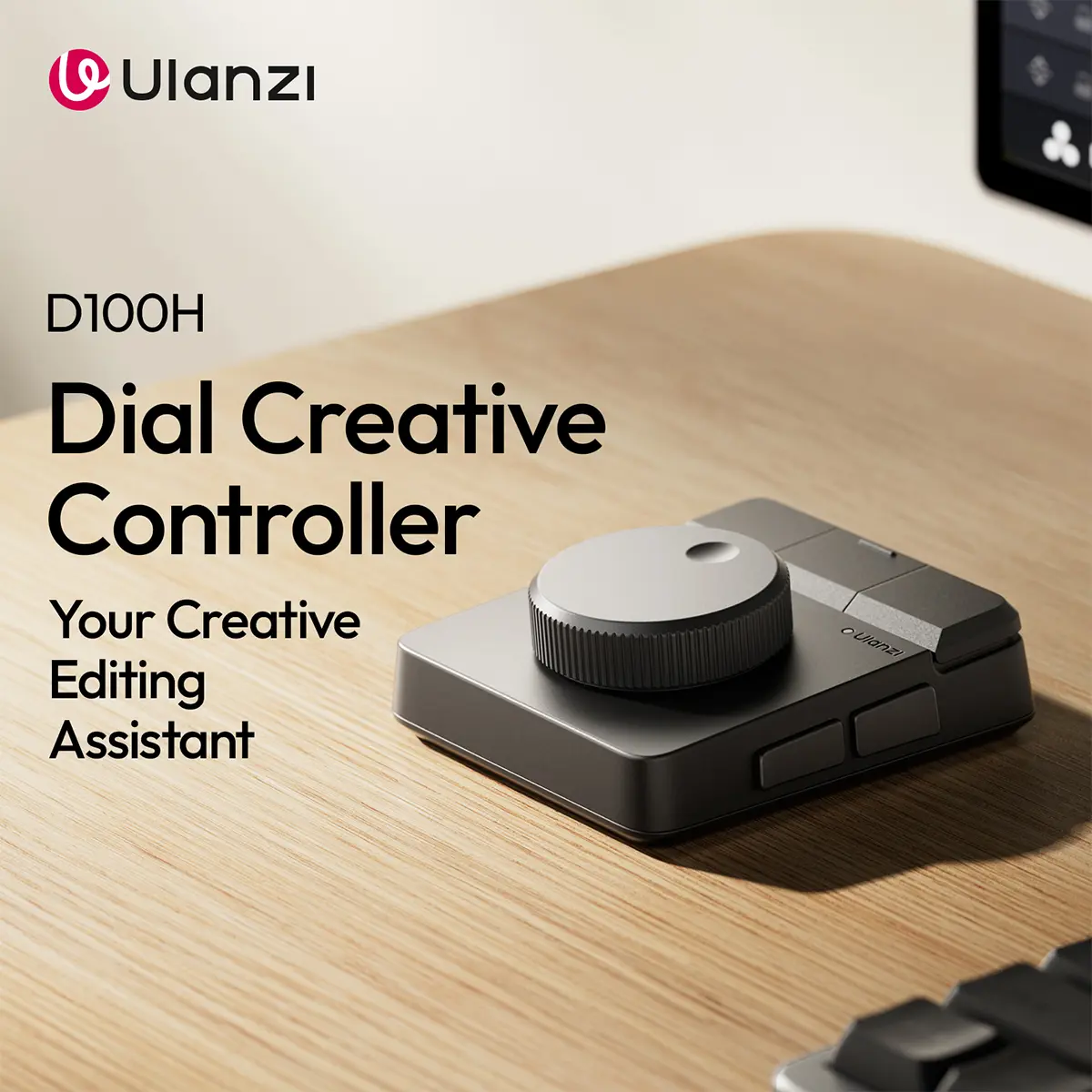 ULANZI D100H Creative Compact Video Editing Keyboard with Dial Knob - Wireless Bluetooth Controller for Mac/PC, 7-in-1 Power Customizable Macro Keypad with Tactile Feedback for Video Creators, Desk Gadgets for Macro Control