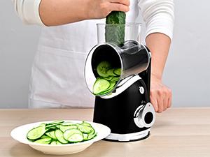 SUSTEAS Rotary Food Cheese Grater with 6 Replaceable 18/10 Stainless Steel Blades, Strong Suction Base, Kitchen Utensils, Vegetable Slicer New Black Potato Cutter