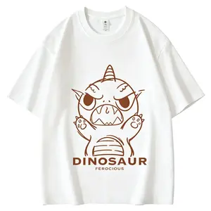 Cute Angry Dinosaur DINOSAUR Letter Graphic Cotton T-shirt Men Casual Crew Neck Short Sleeve Tee