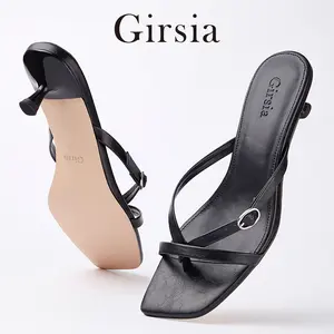 Girsia Women's Kitten Heel Sandals Lace Up Square Toe Open Toe Low Heel Sandals Comfortable Sexy Heels for Wedding Party Prom Faux Waxed PU Leather Non Slip Rubber Sole
