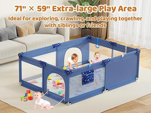 CoziBB BP01 Baby Playpen with Mat, 71" × 59" Extra Large Playpen for Babies and Toddler, Baby Fence Play & Sleep Area for Indoor & Outdoor
