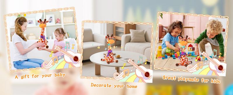 EMOIN Dancing Talking Giraffe Toy, Stuffed Animal Baby Toy Repeating What You Say, Glowing Musical Electronic Giraffe Gifts for Toddlers 1-3 Years Old (Giraffe)