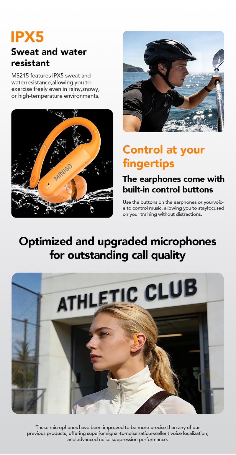 MINISO MS215 Wireless Bluetooth 6.0 In-Ear Headphones Open-Type Design High-Fidelity Sound Low Latency Comfortable Fit Ideal for Daily Use and Gifting