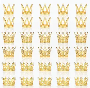 Mini Queen Gold Crown Toppers 3 Style 9pcs Durable Zinc Alloy with Sparkling Rhinestones.