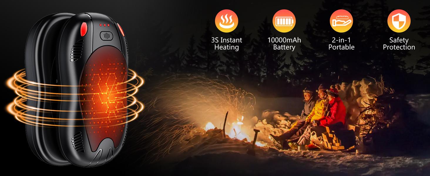 FANDLISS 2 Pack Magnetic Hand Warmers , Double-Sided Intense Heating, Long-Lasting Warmth ,Portable Heater for Outdoors, Hunting, Golf & Camping , Valentine's Day Gift