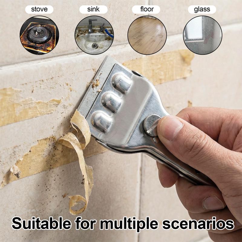 DABATR Metal Razor Blade Scraper Tool, Carbon Steel Blades, Stainless Steel Body, Heavy-Duty Cleaning Razor Scraper Tool