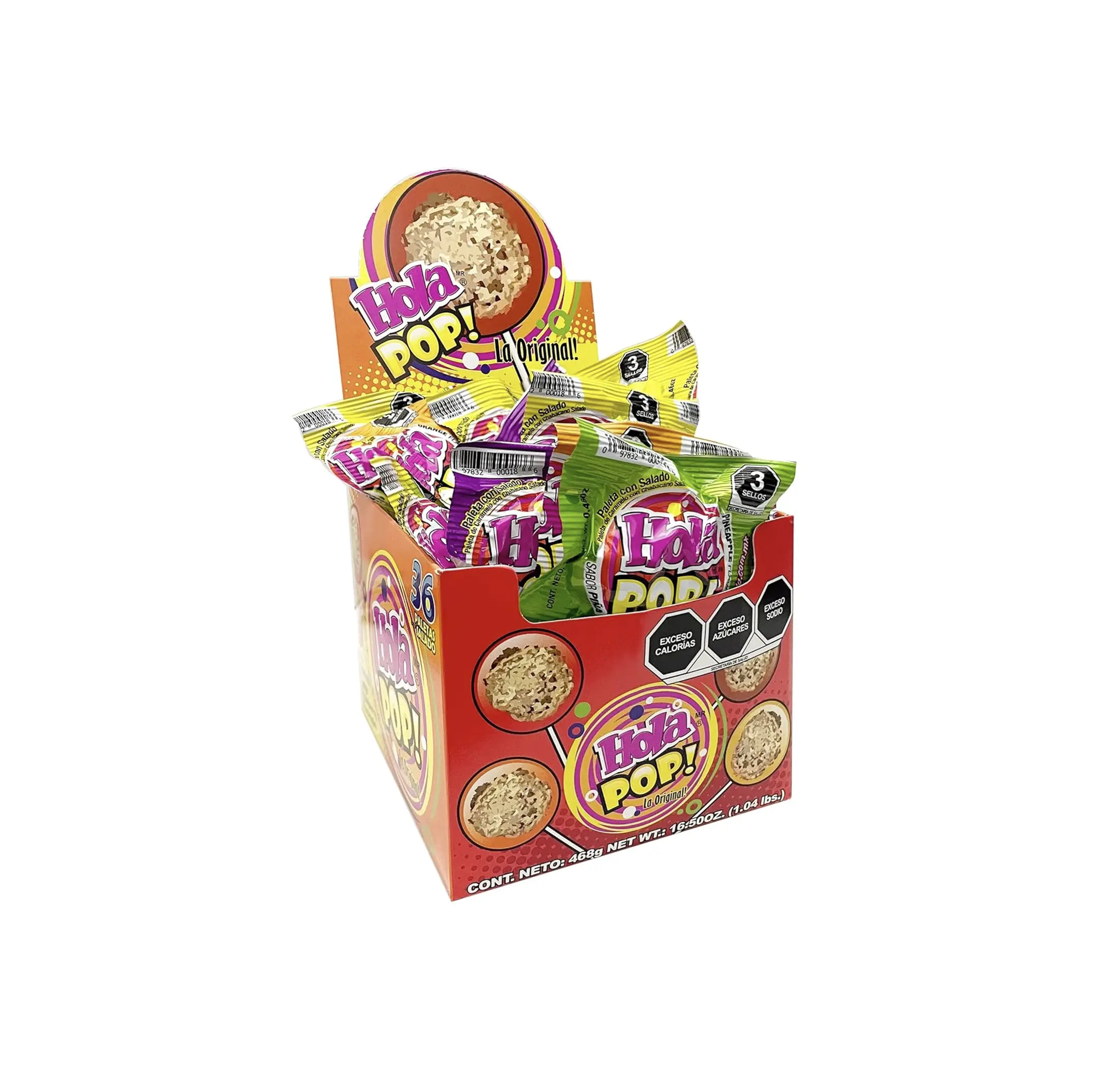 Hola Pop Lollipops Assorted Flavor with Saladito Mexican Sweet Candy Snack 36 Pieces