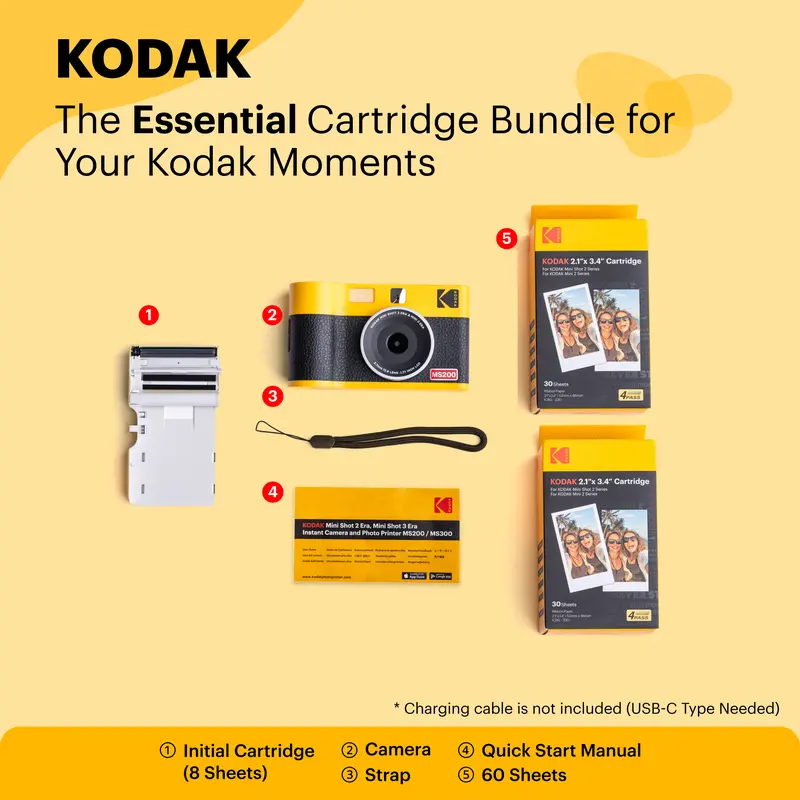 Product Introduction of KODAK Mini Shot 2 ERA 4PASS Portable Photo Printer, 2.1x3.4 inches, 68 Sheets Bundle 5