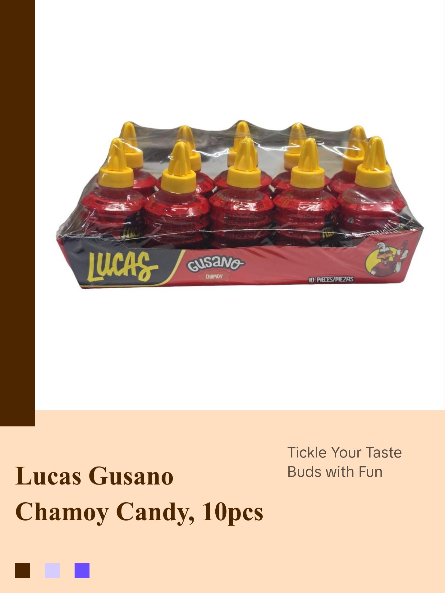 Lucas Gusano Chamoy Candy Snack, 10 Pieces of 1.26oz Each