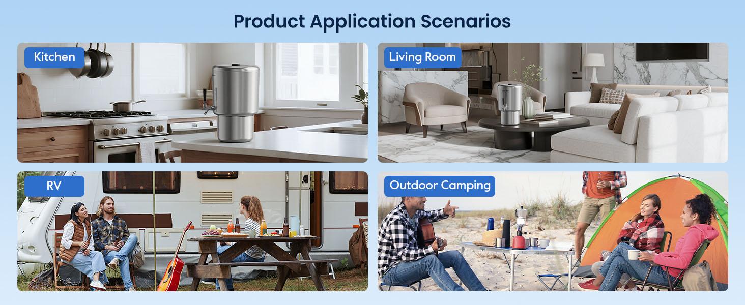 Glacier Fresh 2.25G Countertop Gravity-Fed Stainless Water Filter System with Nanofiber Filter for PFAS Microplastic Bacteria Virus Removal