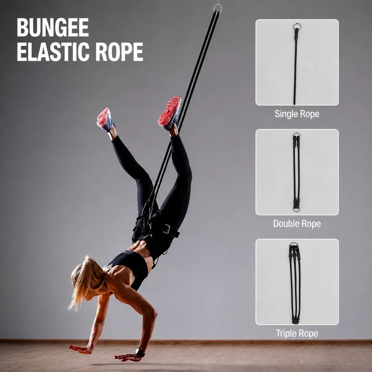 Bungee Fitness Cord,Heavy Duty Bungee Cord with SGS Certified | Premium Elastic Bungee Cord Fit 110~264lbs,3.3ft/1m Bungee Jumping Cord w/1377 lbs MBL,Low-Impact Gear for Home,Studio
