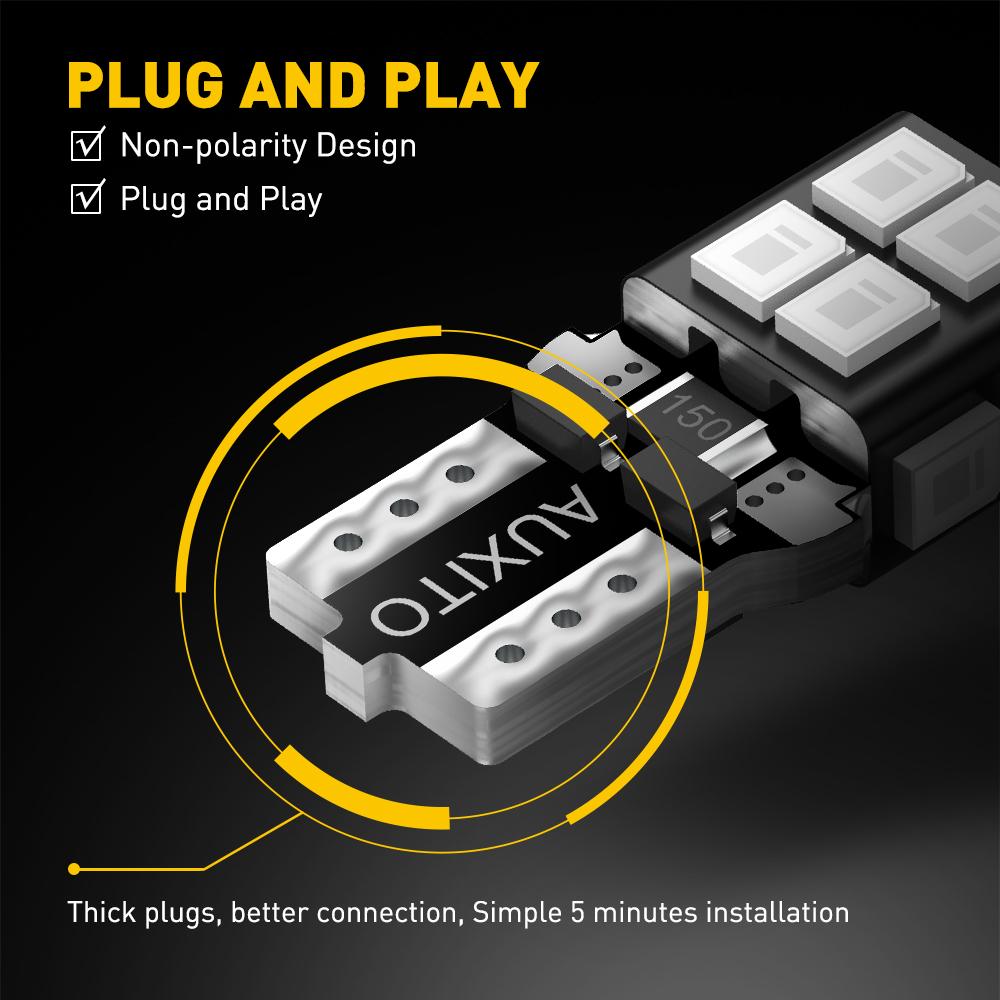 AUXITO 194 LED Bulb 6000K White 168 2825 W5W T10 Wedge 14-SMD Interior Car Bulbs Replacement for Dome Map Door Courtesy Trunk Parking License Plate Lights, 10 PCS