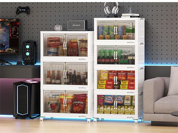 BROVIEW 180Qt/240Qt/300Qt Stackable Storage Bins with Lid, Each 60Qt Stackable Storage Bin, Closet Organizer and Storage Drawer, Collapsible Storage Box with Wheels, Plastic Clothes Storage Cabinet Containers for Home Organization