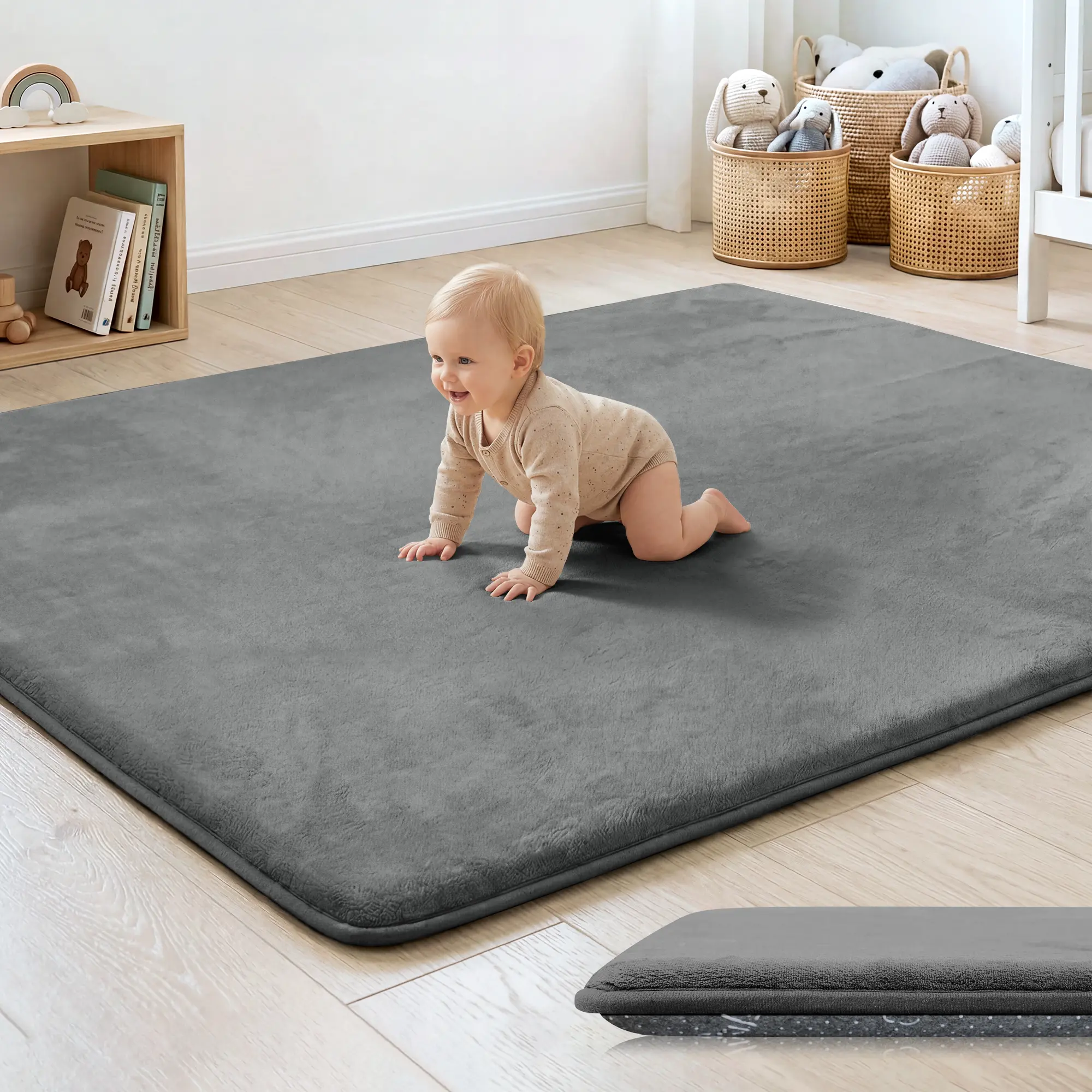 PaPaMat 1.3" Thick Baby Floor Play Mat, Basic Padded Foam Mat for Tummy Time Crawling, Non Slip Cushioned for Babies Toddlers Infants Kids