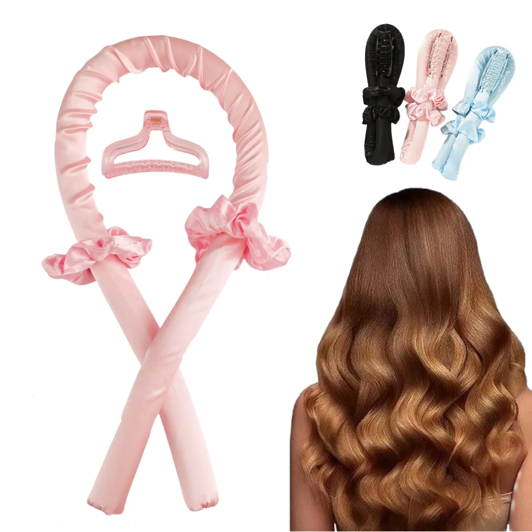 Heatless Curling Set, Lazy No-Heat Haircare Curler Headband Roller for Hands-Free Curls, Sleep Overnight Curl Hair Styling Accessories with Attached Hair Clip, Beauty Gift, Curly Locks, Lightweight