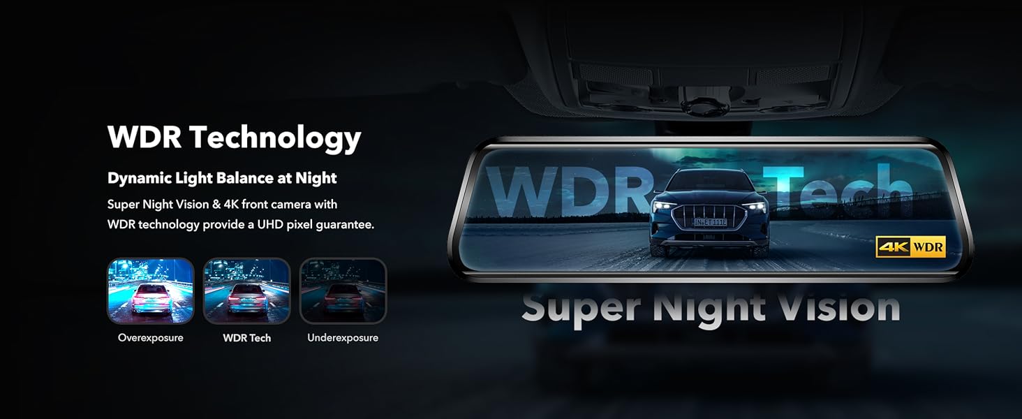 WOLFBOX G930 10'' Rear View Mirror Camera with 5.8GHz WiFi 4K UHD Dash Cam Front & Rear with WDR Touch Screen Backup Camera Parking Monitor Reverse Assist Includes 64GB Card GPS Automotive Dashcam TikTokShopHolidayHaul