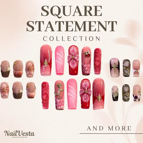 NailVesta THE SQUARE STATEMENT – 100% Handcrafted 3D Press-On Nails | Reusable, Long-Lasting, Salon-Quality Multicolor Nail Art Designs