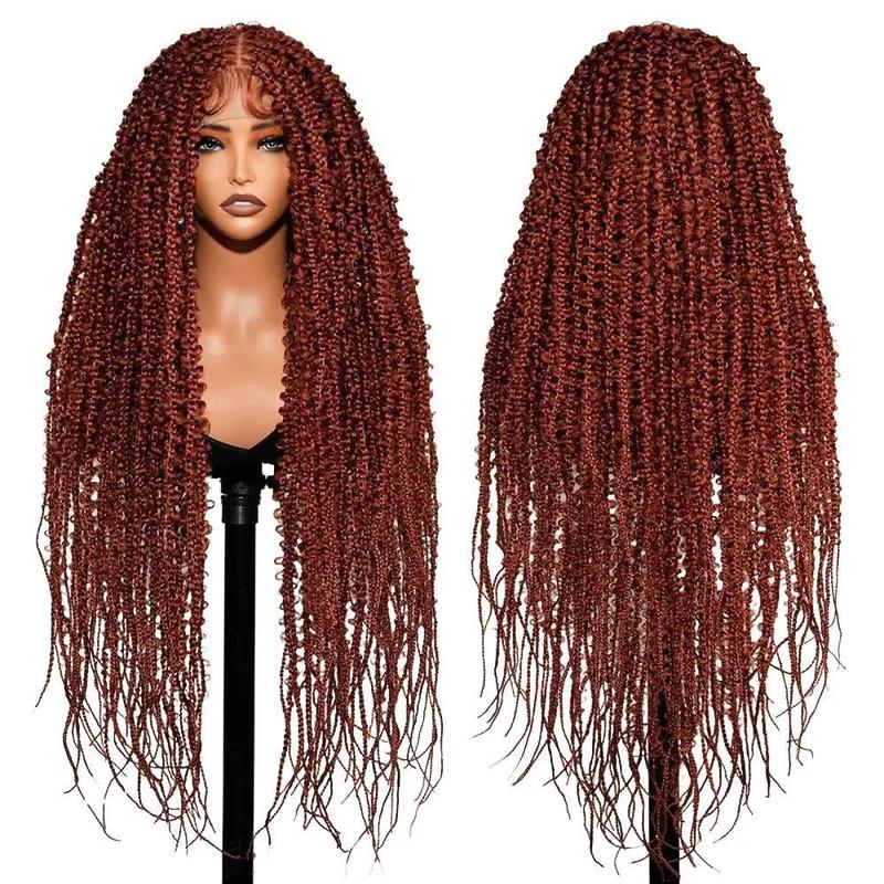 SuperNova 36 Inch #350 Copper Brown Lace Front Knotless Butterfly Box Braided Wig – Long Synthetic Braids for Women Party & Everyday