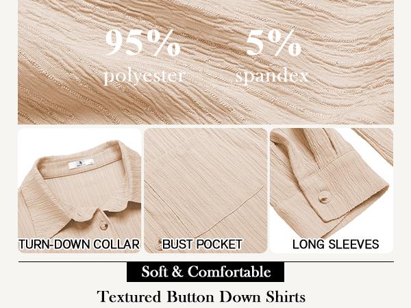Womenswear Basic Casual Button Down Long Sleeve Shirt with Textured Collar and Pocket Minimalist Collared Blouse for Summer
