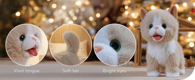Interactive Plush Toy Cat for Kids, Walking Talking Plush with Leash Wags Tail Pretend Dress Up Emotional Development Christmas Gift for Toddlers Kids