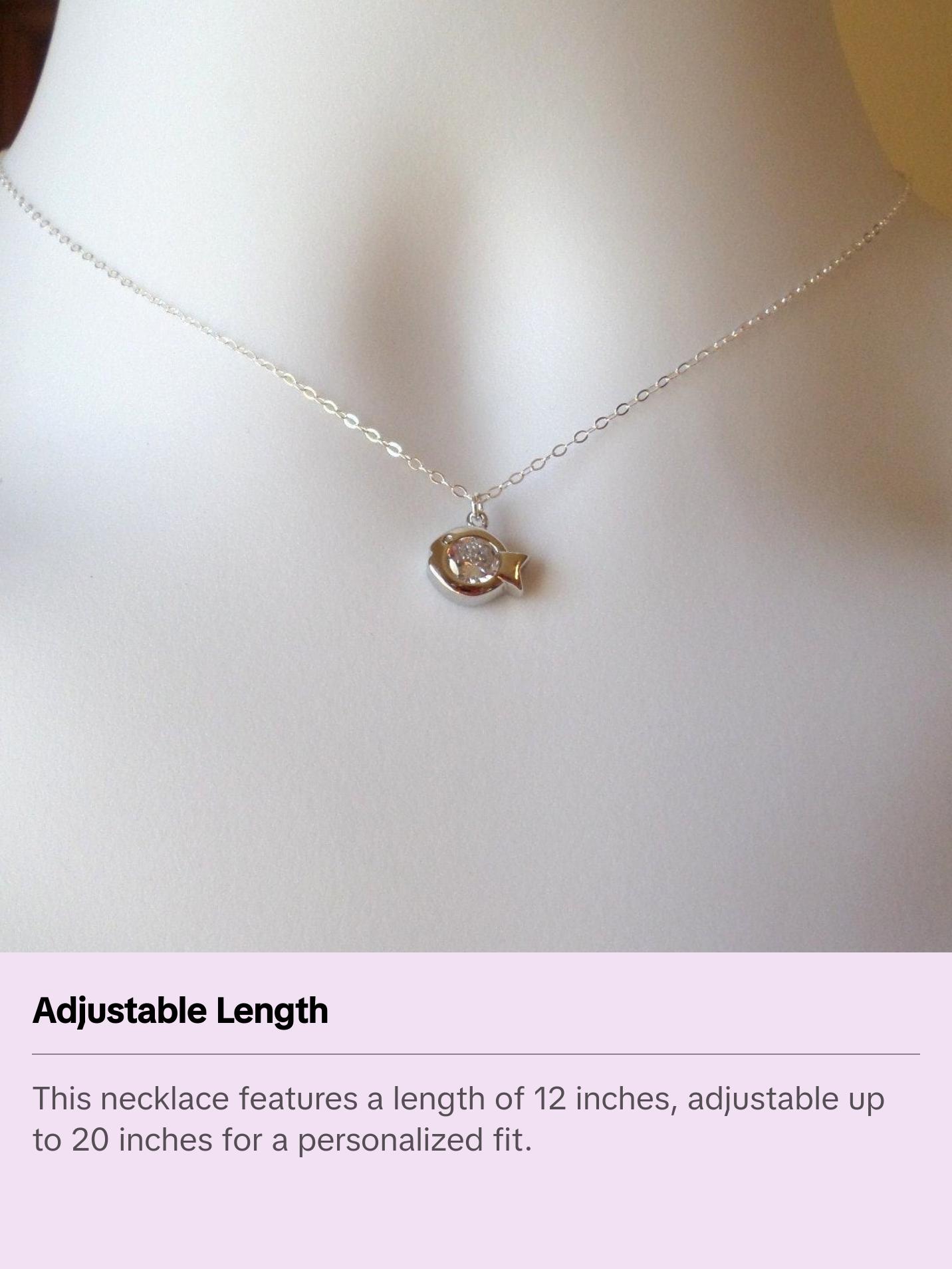 Sterling Silver and Rhodium Plated Fish Necklace - Tiny Silver 3d Fish with Cubic Necklace, Geometric Necklace, Christmas Gift