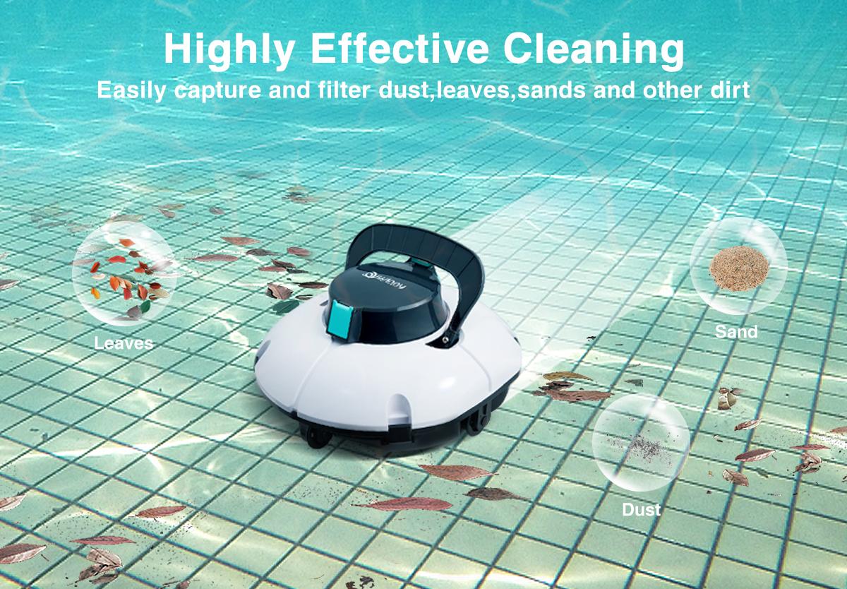 Cordless Robotic Pool Cleaner, Winny Pool Cleaner Automatic Pool Vacuum with Dual Filters, 80 Mins Runtime, Ideal for Flat Above Pools Up to 645 Sq.Ft