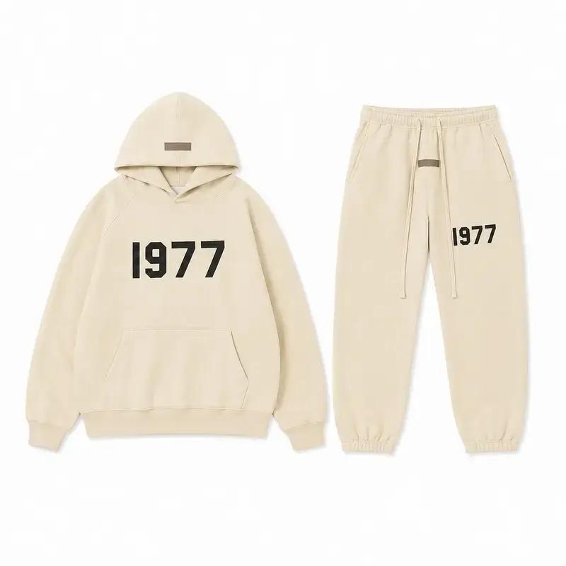 Men's 2-Piece 1977 Essential Black Streetwear Tracksuit - Unisex Pullover Hoodie & Joggers Pants Set, Gift for Him 2025