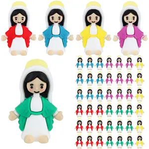 10-50 Pcs Cute Mini Virgin Mary Figurines Set - Soft Rubber Catholic Toys - Tiny Mother Mary Statue Ornaments for Kids, Baptism Favors, Easter Gifts & Sunday School Prizes