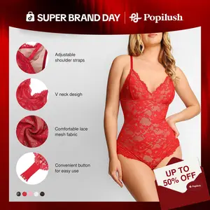 Popilush The Shapewear Bodysuit Lace Smooth Shapewear Bodysuits  Womenswear Tops Comfortable Basic Ruched Tummy Control Vneck