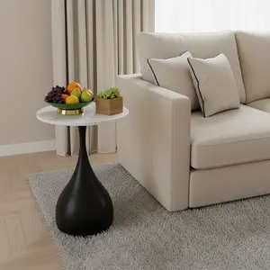 Modern Marble Finish Side Table Compact Space Saving For Living Room home essentials