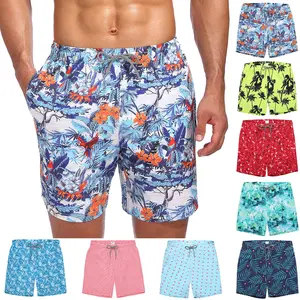 Men's Quick Dry Swim Trunks, Elastic Drawstring Waist & Side Pockets, Solid & Printed Swimwear for Beach, Pool & Vacation