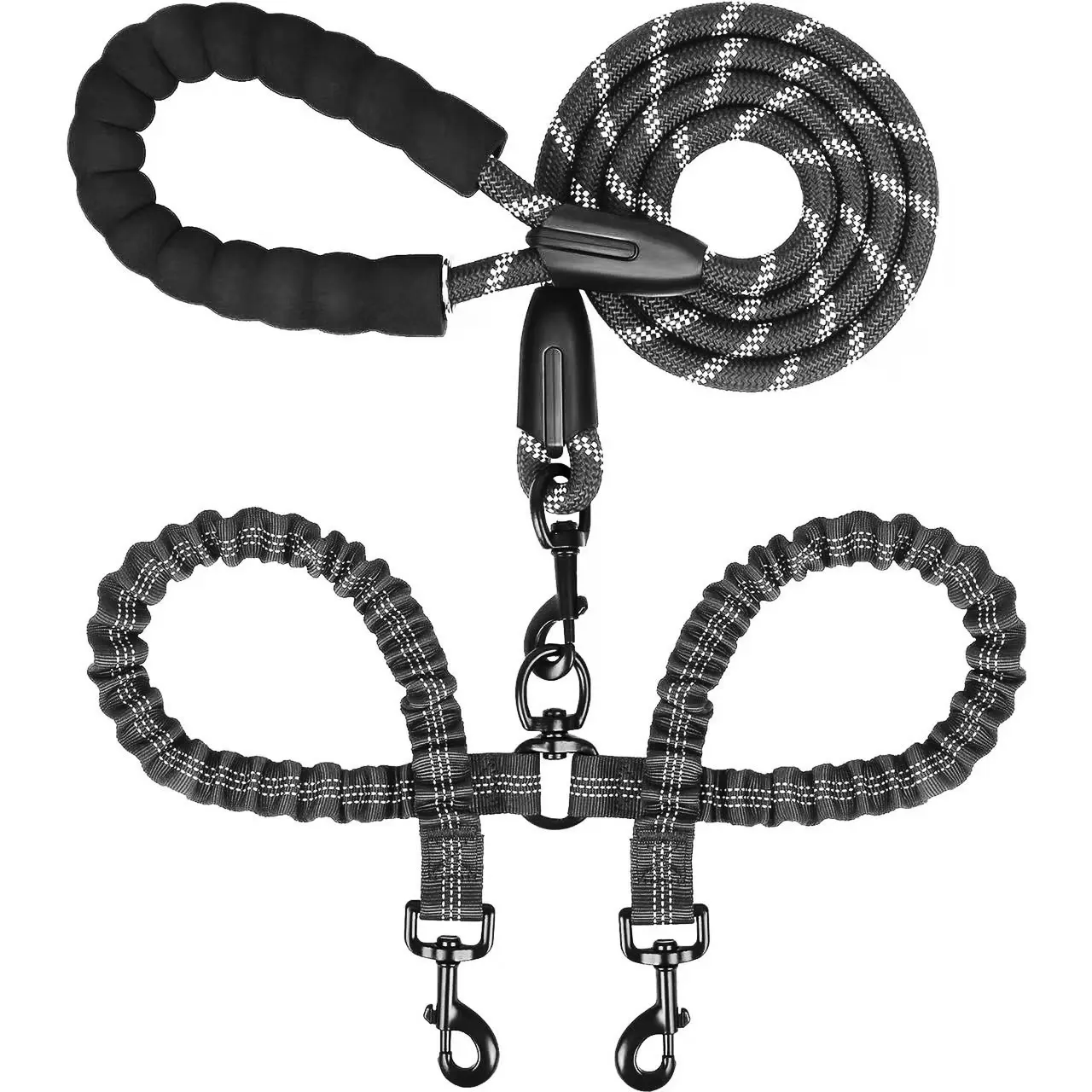 PiPiDoDo Dual Dog Leash Combo Set - Tangle-Free 360° Swivel Double Leads, Shock Absorber, Padded Handle for Multi-Dog No-Pull Walking Control, 360° Swivel Ease