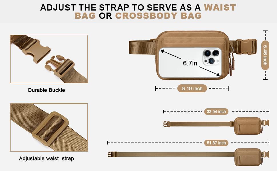 BesTour Fanny Packs for Women Men,Belt Bag with 4 Zipper Pockets,Waterproof Crossbody Bag,Fashion Waist Packs with Adjustable Long Strap for Workout/Running/Yoga/Shopping/Hiking,Brown