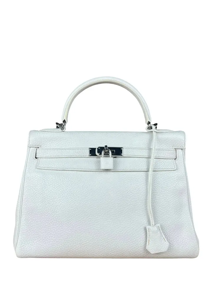Pre-owned na Shoulder Bags Hermes Kelly 32 White Clemence Leather Handbag 2008