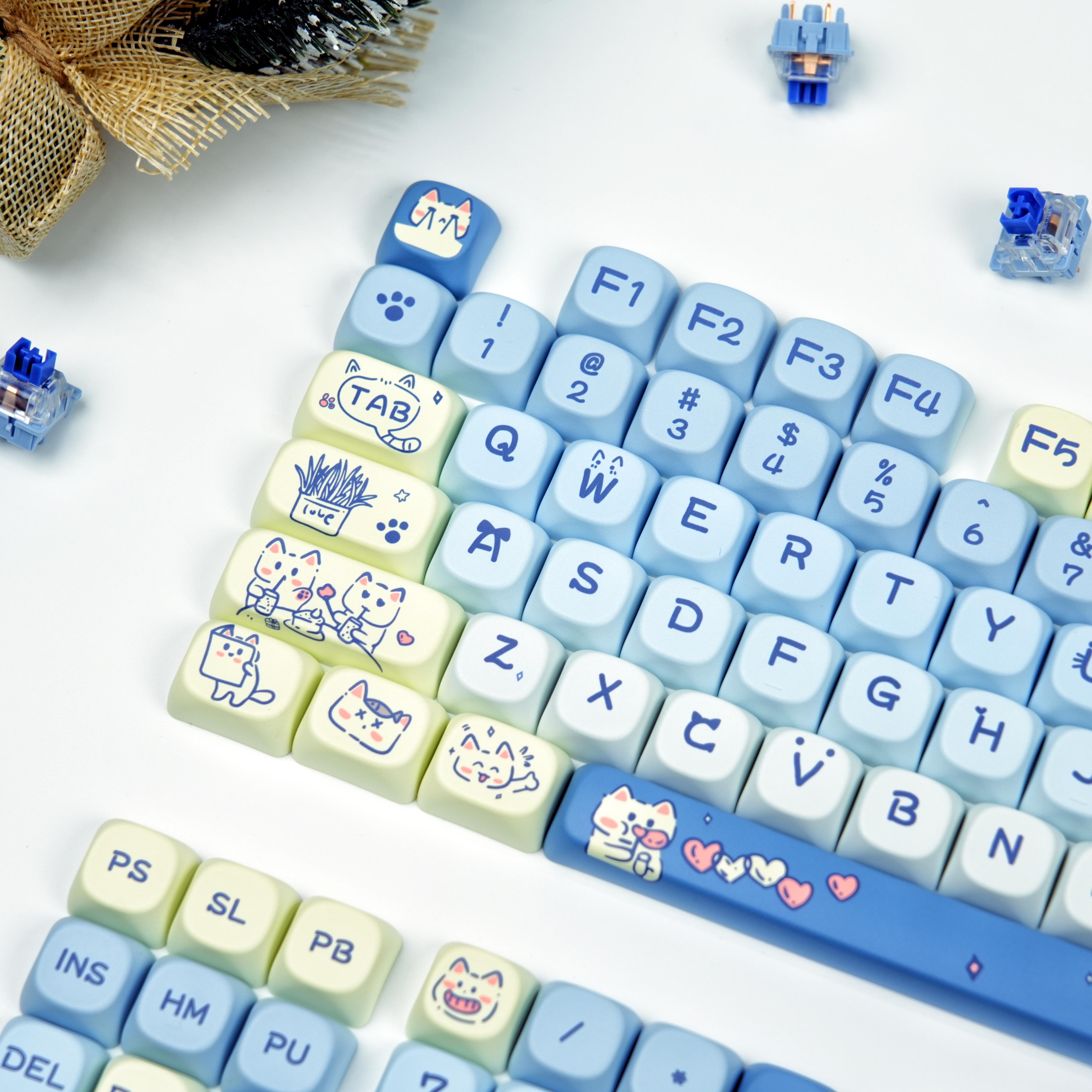 AULA MOA Keycaps 130 Keys, Cute Cloud Puppy Dye-Sub PBT Keycap Set, MX Compatible, 60% 65% 75% TKL 100% Mechanical Keyboards