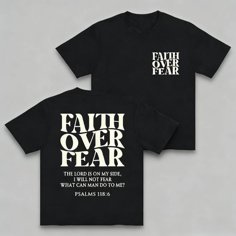 Bold Tee Lab |   Faith Over Fear Graphic Tees - Vintage Trendy Urban Streetwear for Fashion Lovers - Stylish Casual Gym/Everyday Wear with Minimalist Bold Slogan & Soft Comfort For Women For Men 180G 100%25 cotton, lightweight and breathable
