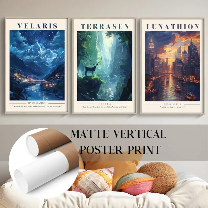 Throne of Glass Printed Poster Acotar Printed Poster Crescent City Poster, UNFRAMED Wall Art, Terrasen Lunation Velaris, Book Nook Corner