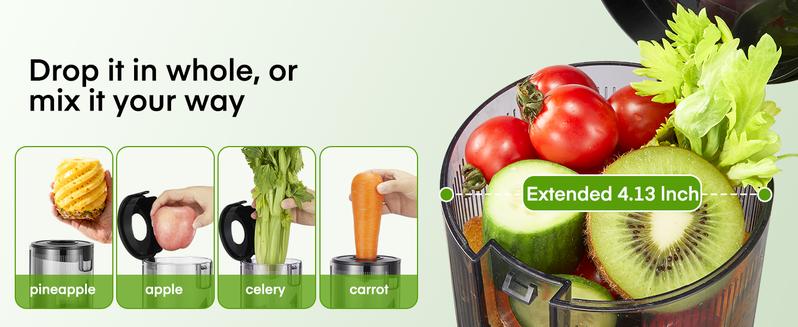 Juilist Cold Press Juicer,  104.9mm Chute Feed Opening, Slow Masticating Juicer – Quiet, For Whole Vegetables and Fruits,Easy to Clean, High Juice Yield, BPA Free (Black)