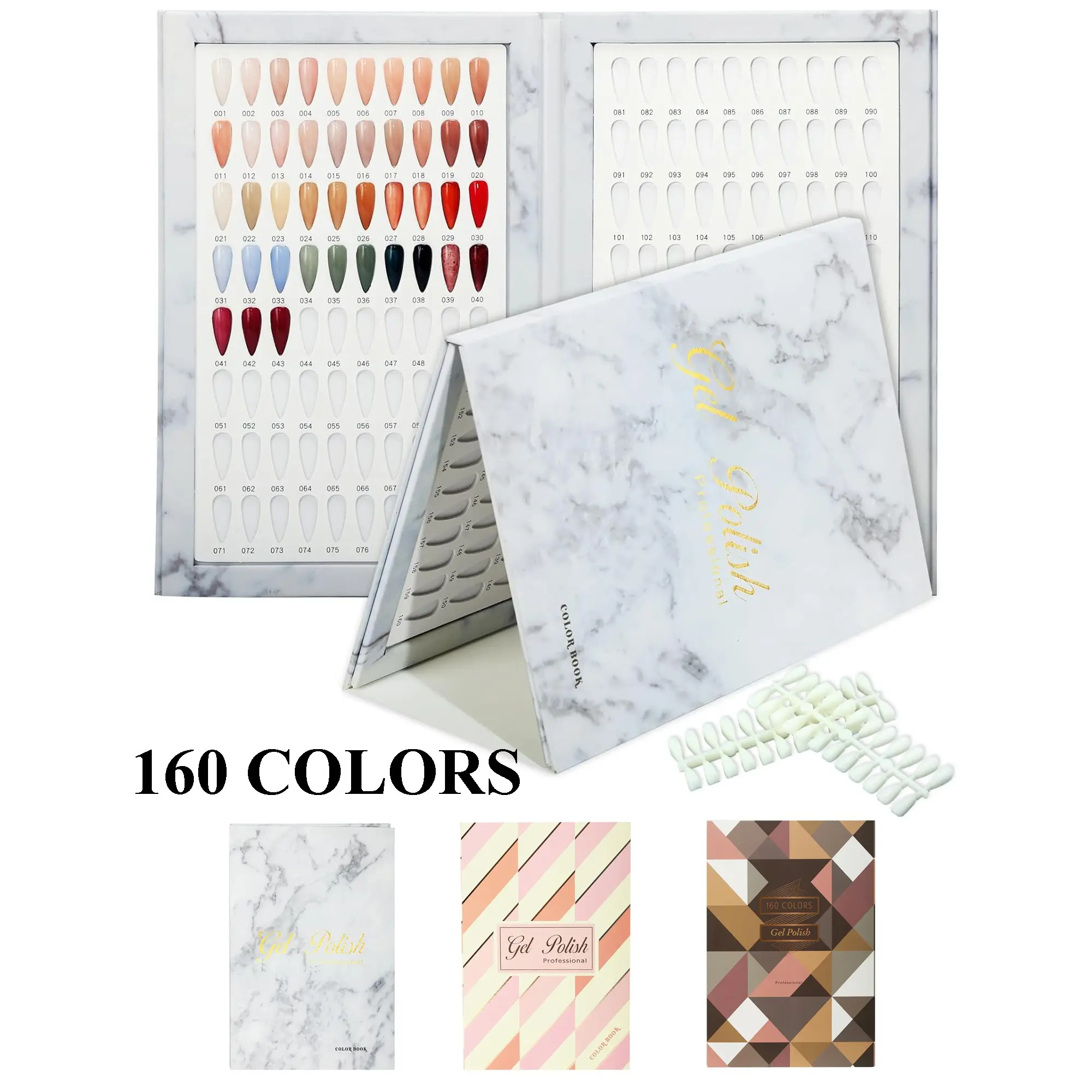160 Nail Color Book, Professional Nail Color Swatches Book for Manicure Polish UV Gel, Essential Nail Design Tool for Nail Artists and Enthusiasts