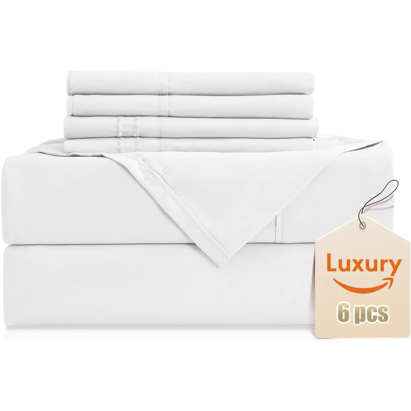 King Sheet Set,Luxury Soft 6 Piece Bed Sheet Set Fits 16 inch Deep, Wrinkle Free & Breathable Cooling Machine Washable Hotel Bedding Sheets King Size (White)